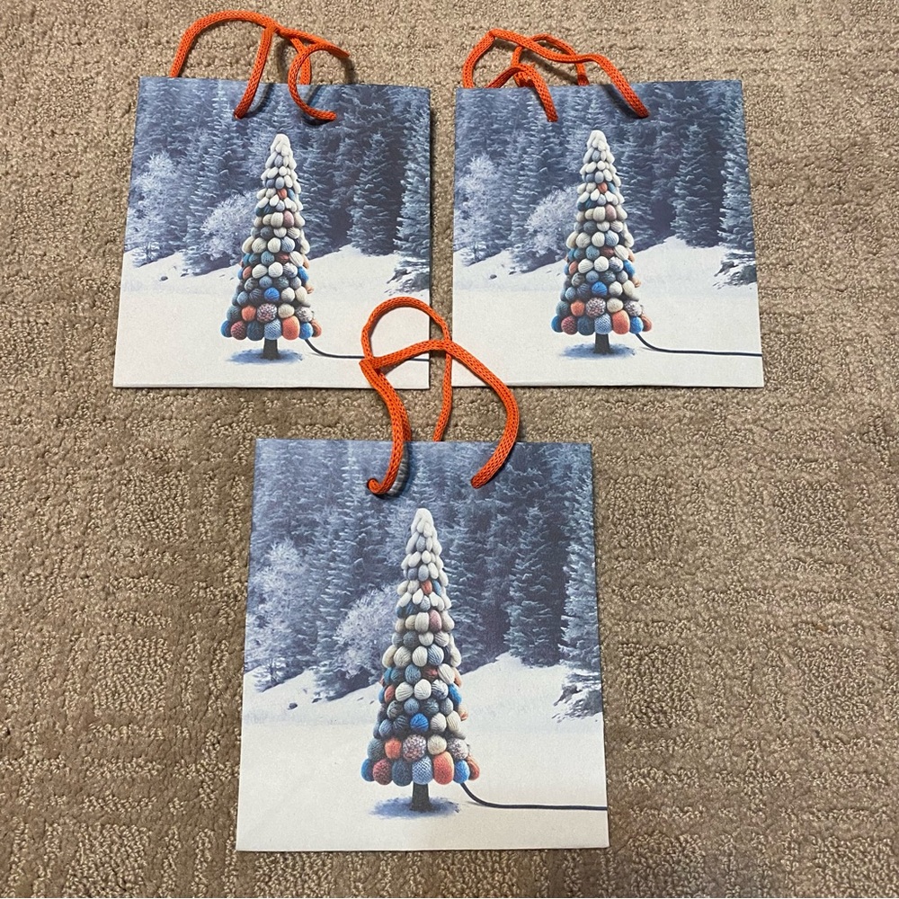 New (Anthropologie) Small Winter Holiday Gift Paper Bags | Set of 3 - Picture 10 of 10